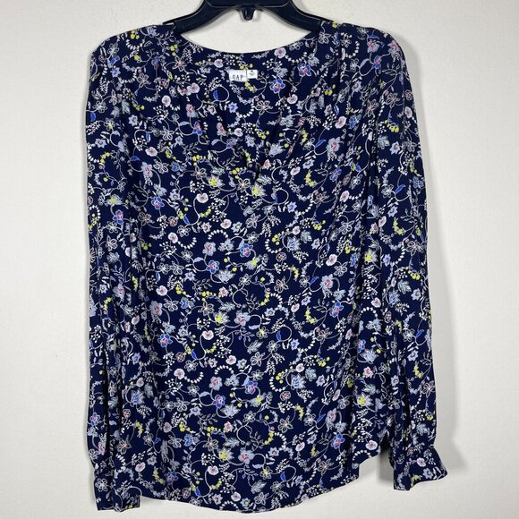 Gap Women's Navy Floral Long Sleeve V-Neck Modal Blouse Medium! - Picture 1 of 5